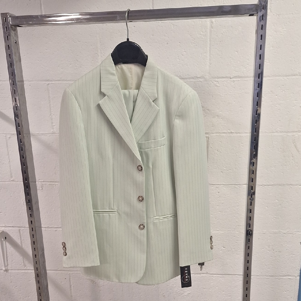 Boys Light Green Pinstripe Suit